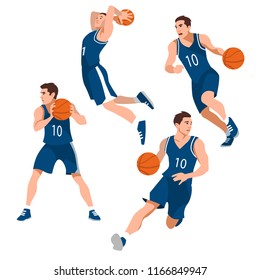 Basketball Player Set, Isolate On White Background