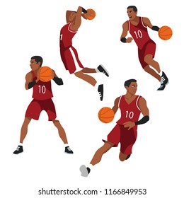 Basketball player set, isolate on white background