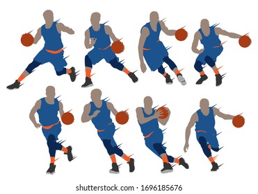 Basketball player shape silhouette vector set action pose