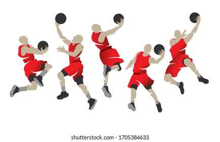 Basketball player shape silhouette vector set action pose