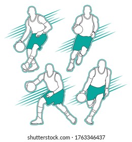Basketball player shape silhouette vector set action pose