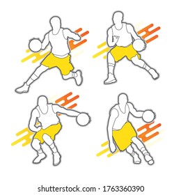 Basketball player shape silhouette vector set action pose
