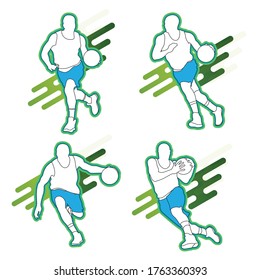 Basketball player shape silhouette vector set action pose