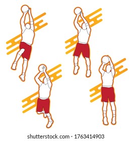 Basketball player shape silhouette vector set action pose