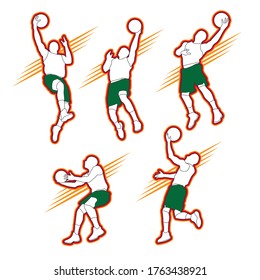 Basketball player shape silhouette vector set action pose