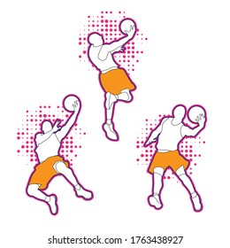 Juego de acción de la silueta del jugador de baloncesto