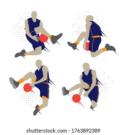 Juego de acción de la silueta del jugador de baloncesto