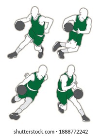 Juego de acción de la silueta del jugador de baloncesto