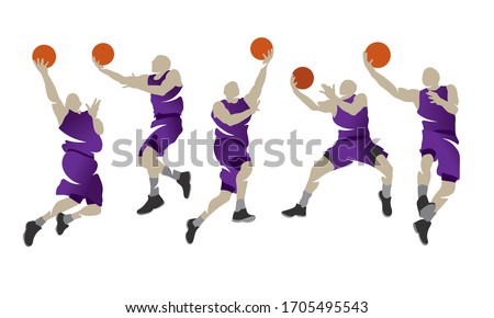 Basketball player shape silhouette vector set action pose