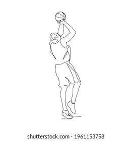 basketball player shoot the ball - continuous one line drawing