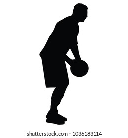basketball player shoot with basketball ball, vector, silhouette