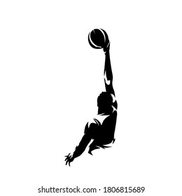 Basketball player shooting ball, abstract isolated vector silhouette. Basketball logo