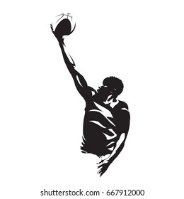 Basketball Player Shooting Ball, Abstract Vector Silhouette, Lay Up