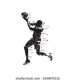 Basketball player shooting ball, grunge style, isolated abstract vector silhouette