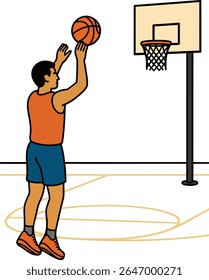 Basketball Player Shooting a Ball into the Hoop