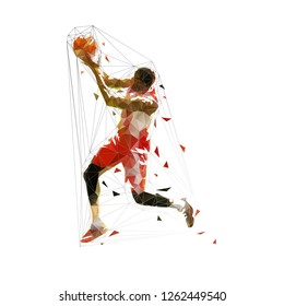 Basketball player shooting ball, isolated low polygonal vector illustration