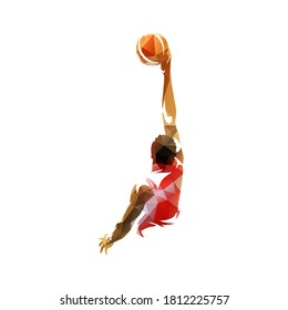 Basketball player shooting ball, isolated low polygonal vector illustration. Geometrci basketball logo from triangles