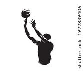 Basketball player shooting ball, jump shot. abstract isolated vector silhouette