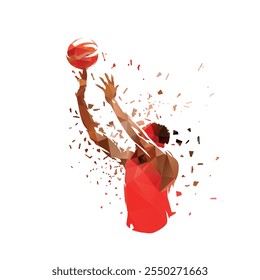 Basketball player shooting ball, jump shot. Abstract isolated low polygonal vector illustration, team sport athlete