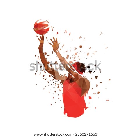 Basketball player shooting ball, jump shot. Abstract isolated low polygonal vector illustration, team sport athlete