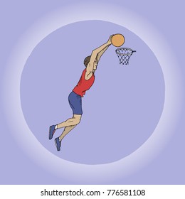 Basketball player shooting free throw. Hand drawn vector illustration