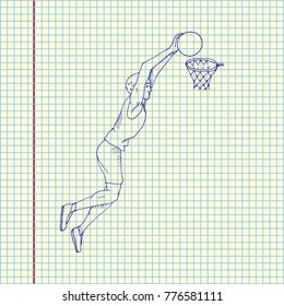 Basketball player shooting free throw. Hand drawn vector illustration