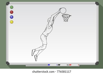 Basketball player shooting free throw. Hand drawn vector illustration