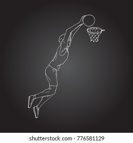 Basketball player shooting free throw. Hand drawn vector illustration