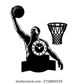 Jugador de baloncesto de tiro de aro de corte continuo reloj de pared