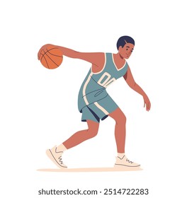 Basketball Player Showcasing Dynamic Movement And Skill In Sporting Pose. Player Is Wearing A Jersey And Sneakers