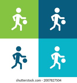 Basketball Player Silhouette With The Ball Flat four color minimal icon set