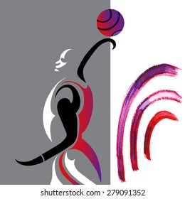 Basketball player silhouette with ball isolated