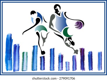 Basketball player silhouette with ball isolated