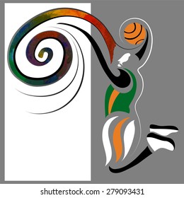 Basketball player silhouette with ball isolated