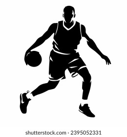 Silueta de jugador de baloncesto. Icono negro del jugador de baloncesto en fondo blanco