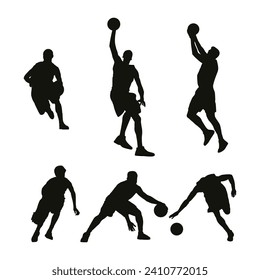 Basketball Player Silhouette Black and White Detailed Pose Vector Isolated Set