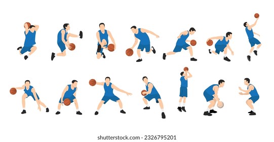 Basketball player. silhouette of different basketball players in different playing positions. Flat vector illustration isolated on white background