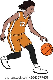 Basketball player silhouette dribbling the ball in action vector illustration	