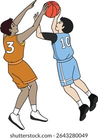 Basketball player silhouette dribbling the ball in a cartoon vector style	