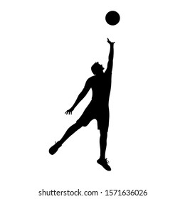 Basketball player silhouette isolated on a white background. Vector stock illustration of a sportsman with a basketball ball. Jumping athlete on point guard position.
