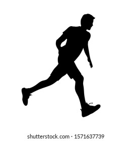 Basketball player silhouette isolated on a white background. Vector stock illustration of a sportsman with a basketball ball. Running athlete in power forward position.
