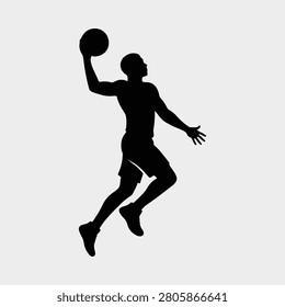 Basketball player silhouette jumping to dunk the ball vector illustration