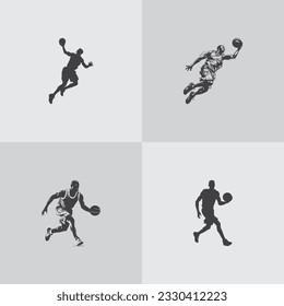 basketball player silhouette NBA sports game vector set design