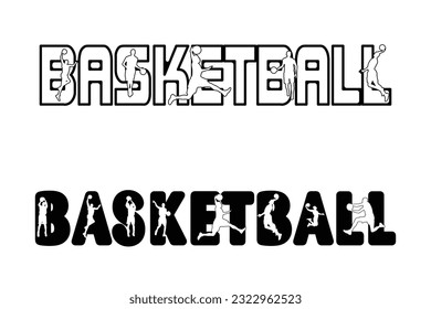 Basketball Player Silhouette on black and white letters Basketball player isolated vector illustration. logo