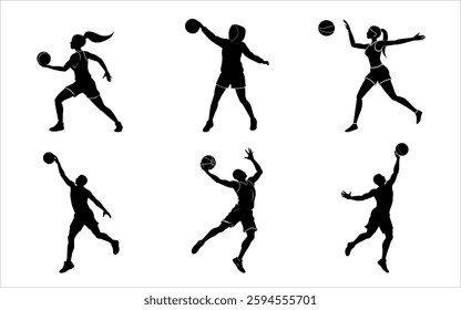Basketball Player Silhouette Set Sports Action Poses for Graphic Design and Prints