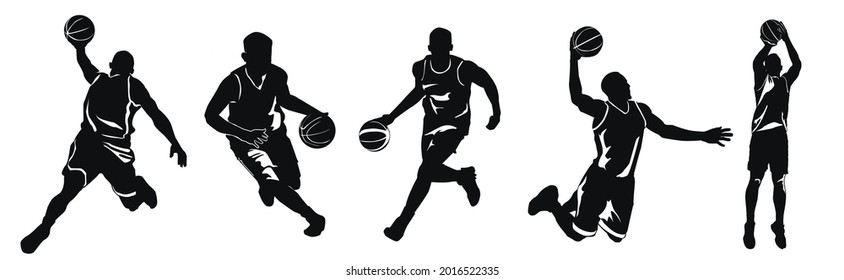 Basketball player silhouette set, vector illustration,vector basketball players in silhouettes 