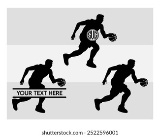 Basketball Player, Basketball Player Silhouette, Sports, Basketball silhouette, vector, Basketball Monogram, Split Monogram, Circle Monogram 