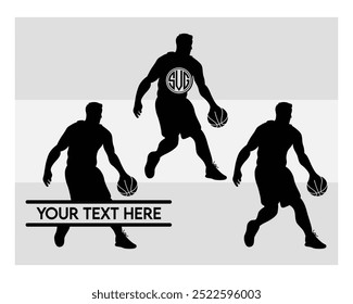 Basketball Player, Basketball Player Silhouette, Sports, Basketball silhouette, vector, Basketball Monogram, Split Monogram, Circle Monogram 