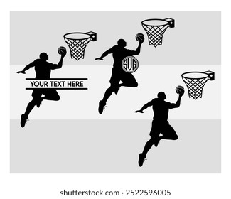 Basketball Player, Basketball Player Silhouette, Sports, Basketball silhouette, vector, Basketball Monogram, Split Monogram, Circle Monogram 