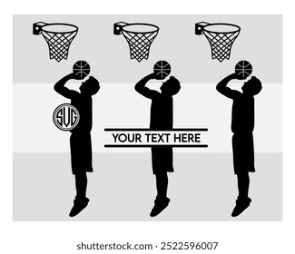 Basketball Player, Basketball Player Silhouette, Sports, Basketball silhouette, vector, Basketball Monogram, Split Monogram, Circle Monogram 